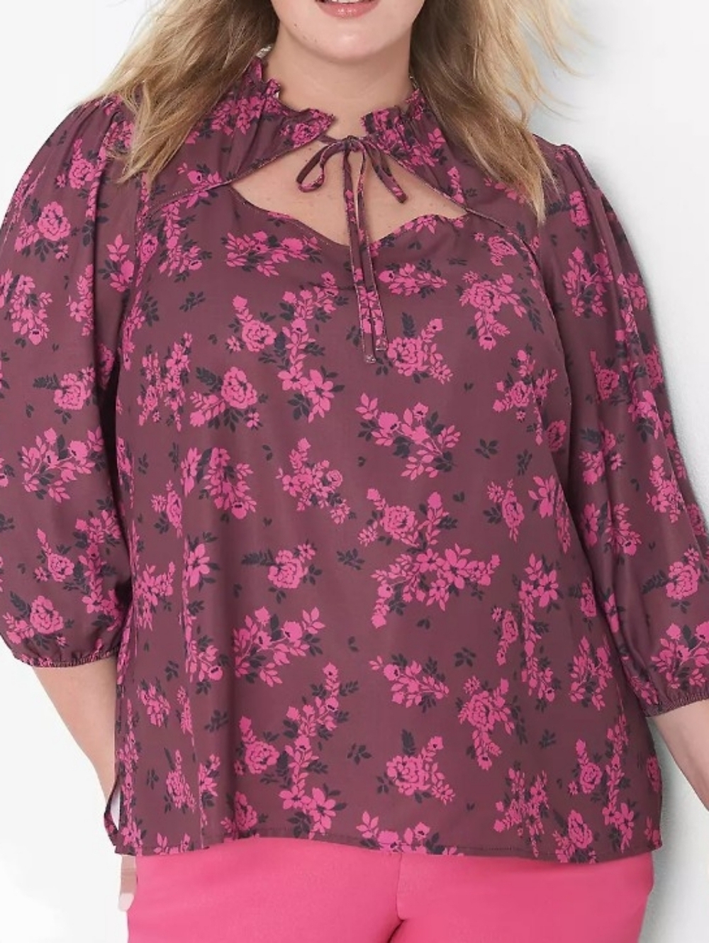 🦋 Lane Bryant Cut-Out Neck Floral Blouse